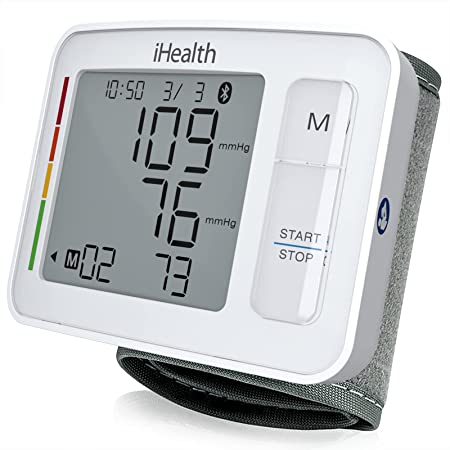 iHealth Push Wrist Blood Pressure Monitor, Digital Bluetooth Blood Pressure Machine with Large Display and Portable Carrying Case for at Home and Travel Use