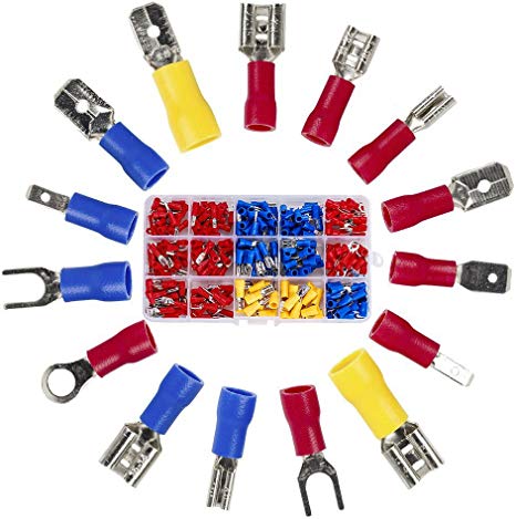 Wire Terminal Crimp connectors,280pcs Small Wire Crimp Electrical connectors Insulated Spade Set,Color Red Yellow Blue, 16 Types 22-10 AWG US and EU Standard Copper PVC Tinplate