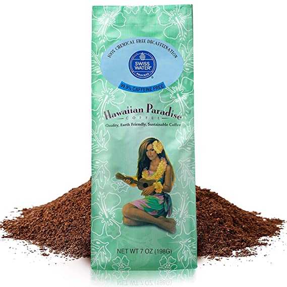 Hawaiian Paradise Coffee Caffeine Free {7 oz}- World Class Premium Flavored Grounds Gourmet | Made From the Finest Beans | Farm Fresh Earth Friendly Responsibly Sourced | Island Favorite Swiss Water P