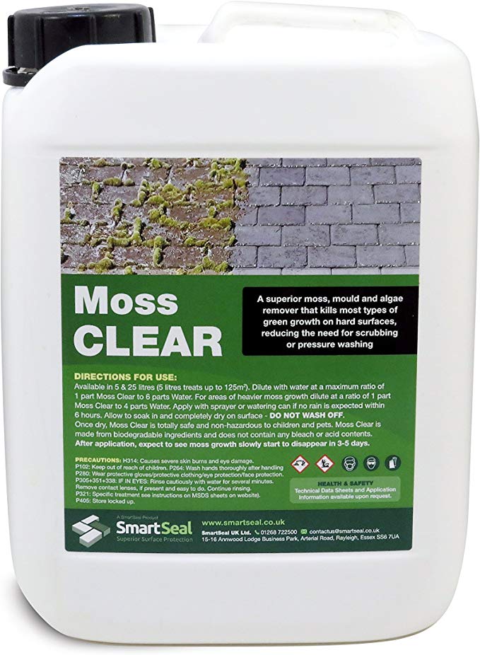 Smartseal Moss Remover - Fast acting, Powerful, Concentrated Moss Killer for Roofs, Driveways, Patios & Walls. Also acts as a Moss Inhibitor to protect against re-growth of Moss and Algae (5 Litre)