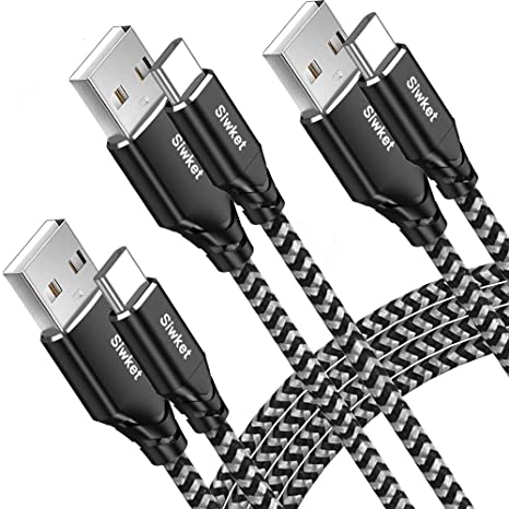 USB C Charger Cable 3A Fast Charging Cord,3-Pack(2x3.3ft 6.6ft)USB Type-C Fast Charger Cable Nylon Braided Phone Data Sync Cord for Samsung Galaxy S10 S10e S9 S9  S8 Plus A50, Note 9 8,LG G5 G6,Moto G6 Plus/ G7,Sony Xperia, Google Pixel 2/2XL, Switch,HTC (Black Grey)