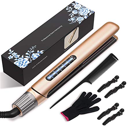 HiGoing Ceramic Hair Straightener, 2 in 1 Professional Flat Iron Titanium Hair Straighteners and Curlers Styling Tools with Dual Voltage, 15s Fast Heating-Up, 265℉ to 450℉ Adjustable Temp - UK Plug