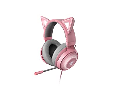 Razer Kraken Kitty - Gaming Headset (The Cat Ear Headset with RGB Chroma Lighting, Microphone with Active Noise Reduction, THX Spatial Audio, Controls on The Ear Cup) Pink/Quartz