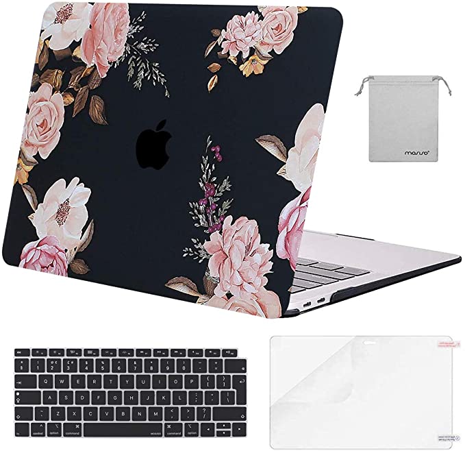 MOSISO MacBook Air 13 inch Case 2020 2019 2018 A2337 M1 A2179 A1932, Plastic Hard Shell&Keyboard Cover&Screen Protector&Storage Bag Compatible with MacBook Air 13 inch Retina, Pink Peony