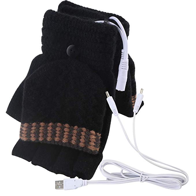 Laptop Women's Men's USB Heated Half and Full Finger Winter Warm Hand Gloves Warmer Wool