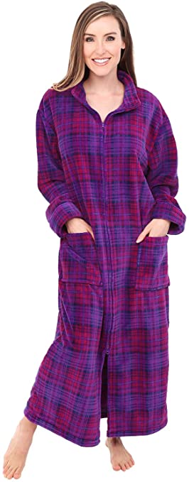 Alexander Del Rossa Women's Zip Up Fleece Robe, Warm Loose Sherpa Bathrobe