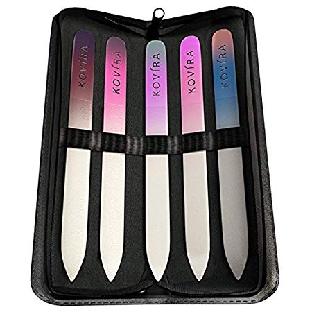 Nail File Set - Professional Double Sided Crystal Nail File with Case - Glass Nail File - Premium Luxury Crystal Glass Finger Nail File Set - Pedicure Fingernail File - Manicure Nail Files, Buffer Kit