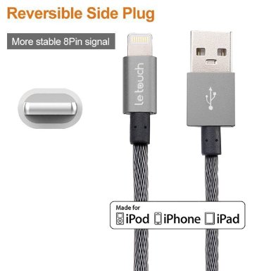 Letouch Lightning to USB Cable [Apple MFi Certified] PET Material Braided Tangle-Free Charging Cord, Data Sync Cable (1.2M / 4ft, 8 Pin) with Aluminum Connector Heads for iPhone 6 6 Plus, iPhone 5/5s/5c, iPad mini/ 2 /3 iPad Air, iPad Air 2, iPod nano 7th (Gray)