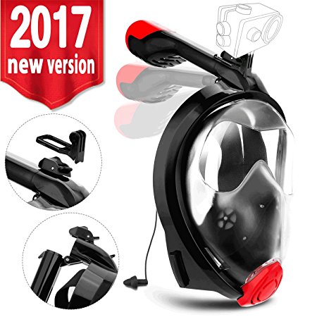 Foldable Full Face Snorkel Mask 3.0 - COVACURE 180° Panoramic View Anti-Fog, Anti-Leak Easy Breath Snorkeling Mask With Adjustable Head Straps Detachable GoPro Mount Pivot Arm and Earplug for Everyone