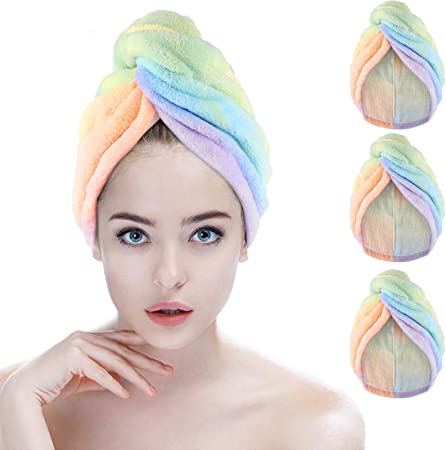 3 Pieces Colorful Microfiber Hair Towel Wrap Hair Turban for Drying Wet Hair, Absorbent and Soft Easy Twist Hair Towels Tie-dye Style Head Towel Wrap for Wet, Long, Thick, Curly Hair