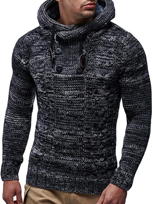 LEIF NELSON Men’s Knitted Pullover | Long-Sleeved Slim fit Hoodie | Basic Longsleeve Winter Hoodie-Sweater for Men