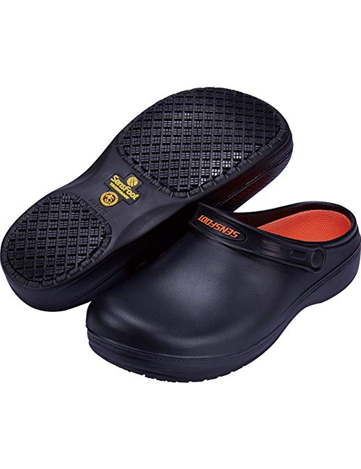 SensFoot Slip Resistant Chef Clogs for Kitchen Non Slip Work Shoes for Men Women Black