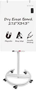 V VAB-PRO 40 x 28 inch Magnetic Mobile Glass Dry Erase Flip Chart, Glass Whiteboard Easel w/Pen Tray, Accessories& Installation Kit; Height Adjustable. for Office, Home and School- GFP-70100M