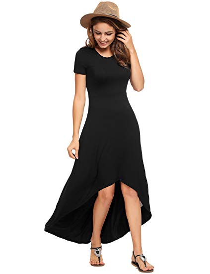 ELESOL Women's Casual Hi Low Long Maxi Dress Short Sleeve Summer Swing Dress