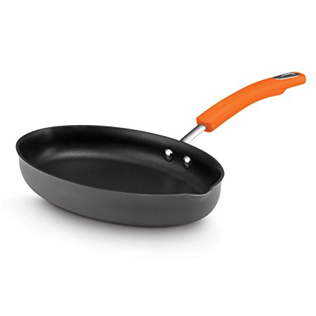 Rachael Ray Hard Anodized Nonstick 11-1/2-Inch Oval Skillet, Gray with Orange Handle