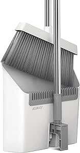 JOYMOOP Broom and Dustpan Set, Upright Standing Brooms for Sweeping Indoor, Light Weight Stainless Steel can be Hung on The Wall, Suitable for Pet Hair, Carpet, Floor