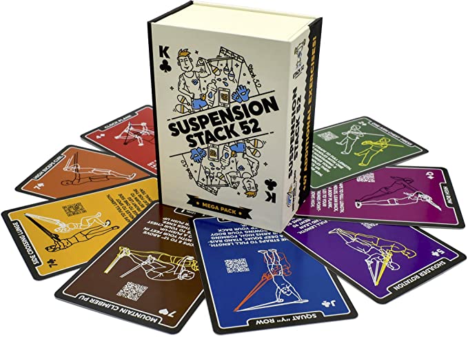Stack 52 Suspension Exercise Cards. Compatible with All Suspension Trainers. Suspended Bodyweight Resistance Workout Game. Video Instructions Included. Fun Home Fitness Program.