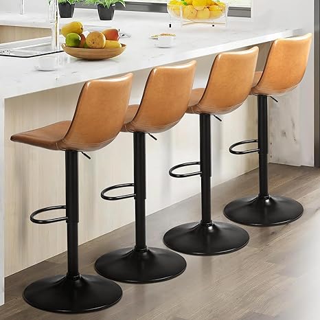 LEMBERI Bar Stools Set of 4 Modern Swivel Bar Chairs, Barstools Counter Height with High Backrest, Adjustable Faux Leather Upholstered Bar Stool for Bar, Kitchen, Dining Room (Whisky)