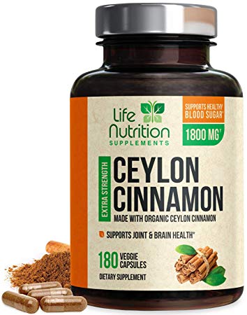 True Organic Ceylon Cinnamon Highest Potency Standardized 1800mg - Organic Sri Lanka Ceylon Cinnamon Powder Pills - Made in USA - Best Blood Sugar Levels Support Supplement - 180 Capsules