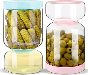 ZENS Glass Pickle Jar with Strainer Flip, 2 Pack 51oz Anti-Slip Large Pickle Container, Airtight Hourglass Pickle Juice Separator Canning Jar for Storage Olive, Gherkin, Dill Sliced Pickles.