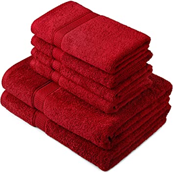 Pinzon by Amazon - Egyptian Cotton Towel Set, 2 Bath and 4 Hand Towels - Cranberry, 600gsm