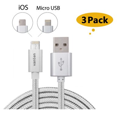 【3 pack】Vanten 3ft USB 2.0 A Male to Reversible Micro USB Cable and Lightning Cord 2 in 1 High Speed Data Sync Cable Both for Micro USB and Lightning Devices