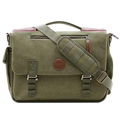 Mosiso Canvas Messenger Bag (up to 15.6 Inch) with Handle and Various Pockets for Laptop, Notebook, MacBook, Ultrabook and Chromebook Computers, Olive Green