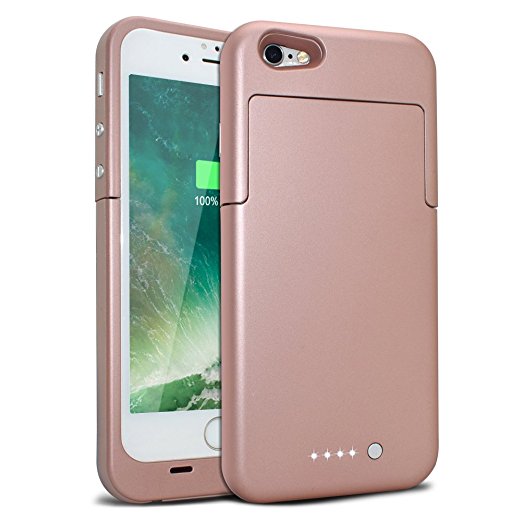 iPhone 6S 6 Battery Case 3800mAh,TQTHL Rechargeable External Battery Extended Power Charger Protective Charging Case for iPhone 6 6S 4.7 inch Portable Power Bank Cover Backup Juice Bank - Rose Gold