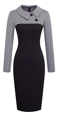 HOMEYEE Women's Voguish Houndstooth Patchwork Slim Pencil Dress UKB238