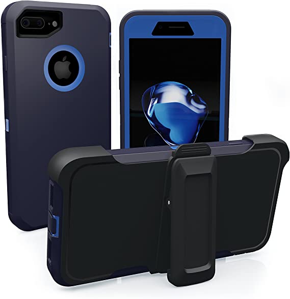 iPhone 7 Plus Case, iPhone 8 Plus, ToughBox® [Armor Series] [Shockproof] [Navy Blue | Blue] for Apple iPhone 7/8 Plus Case [with Screen Protector] [Holster & Belt Clip] [Fits OtterBox Defender Clip]