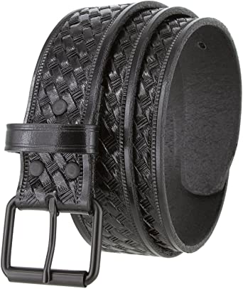 Men's Utility Uniform Work Belt Black Roller Buckle Casual One Piece Full Grain Leather Basketweave Belt 1-1/2" Wide