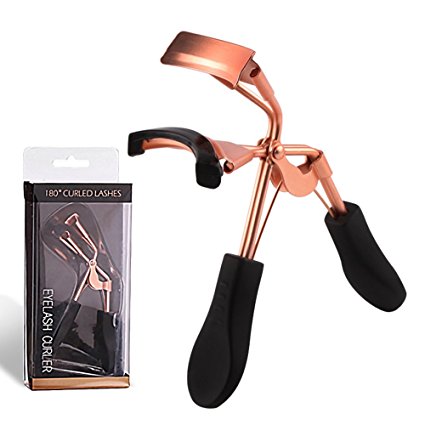 Eyelash Curler, Niuta 180° Wide Opening Spring Loaded False Lash Curler with Refill Pads Replacement for Curled Lashes (Rose Gold & Black)