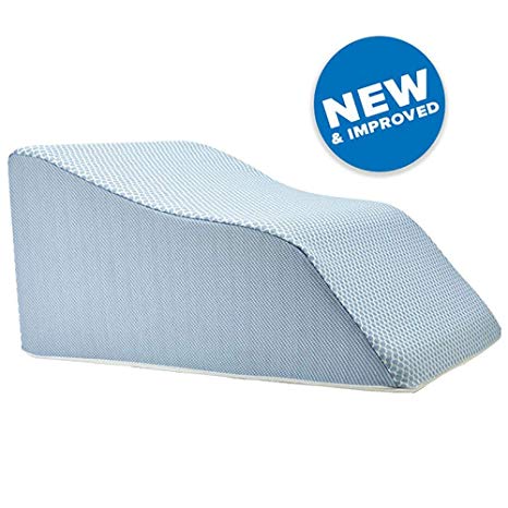 Lounge Doctor Elevating Leg Rest Pillow Wedge Foam w Light Blue Cover Small Foot Pillow Leg Support Leg Swelling Vein Issues Lymphedema Restless Legs Pregnancy