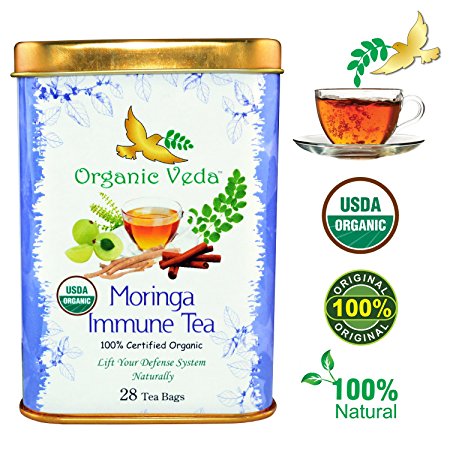 Organic Moringa Immune Specialty Tea (28 Potent Tea Bags). USDA Certified Organic. Rich in Antioxidants and Daily Needed Essential Nutrients. No Artificial Flavors or Preservatives. Real Moringa Tea
