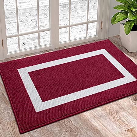 OLANLY Indoor Door Mat, 20x32, Non-Slip Absorbent Resist Dirt Entrance Rug, Machine Washable Low-Profile Inside Entry Door Rugs for Entryway, Red