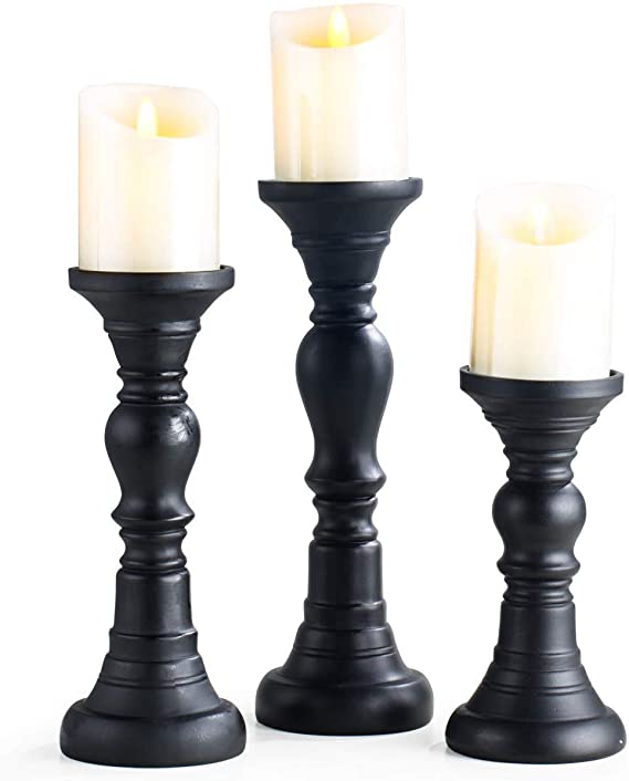 JIXIN Resin Pillar Candle Holders (Set of 3)- 8", 10",12" H.Ideal for LED and Pillar Candles, Gifts for Wedding,Party, Home, Spa, Reiki, Aromatherapy,Votive Candle Gardens.