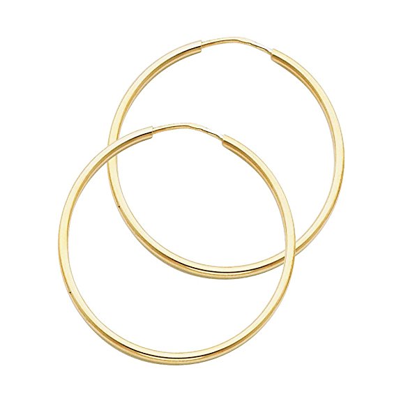 14k Yellow Gold 1.5mm Thickness Endless Hoop Earrings - 8 Different Size Available