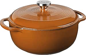 Lodge 4.5 Quart Enameled Cast Iron Dutch Oven with Lid – Dual Handles – Oven Safe up to 500° F or on Stovetop - Use to Marinate, Cook, Bake, Refrigerate and Serve – Burnt Sienna