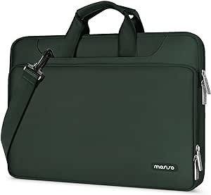 MOSISO 360 Protective Laptop Shoulder Bag Compatible with MacBook Air 15 inch M2 A2941 2023/Pro 16 inch M3 M2 M1 2023-2019, 15-15.6 inch Notebook,Matching Color Sleeve with Belt, Emerald Green