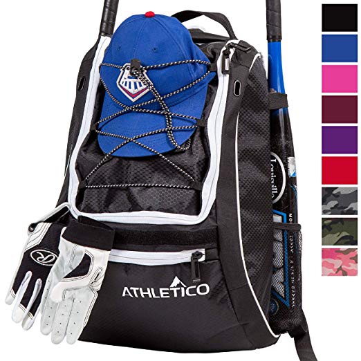 Athletico Baseball Bat Bag - Backpack for Baseball, T-Ball & Softball Equipment & Gear for Youth and Adults | Holds Bat, Helmet, Glove, Shoes |Shoe Compartment & Fence Hook