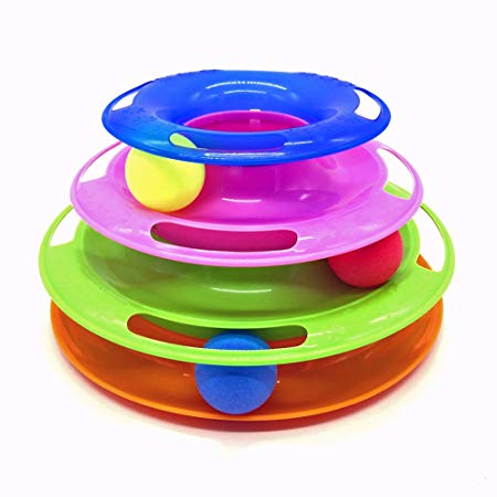 Irispets interactive Cat Toy, three layer colorful Cat track tower toy – Great for multiple cats