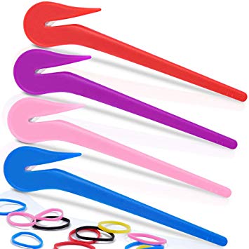 Elastic Hair Bands Remover, TsMADDTs 4pcs Pony Pick For Cutting Pony Rubber Hair Ties Pain Free Ponytail Remover Tool 50pcs Colored Rubber Hair Ties