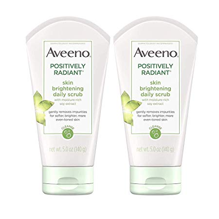 Aveeno Positively Radiant Skin Brightening Exfoliating Daily Facial Scrub with Moisture-Rich Soy Extract, Jojoba & Castor Oils, Soap-Free, Hypoallergenic & Non-Comedogenic Face Cleanser,5oz(Pack of 2)