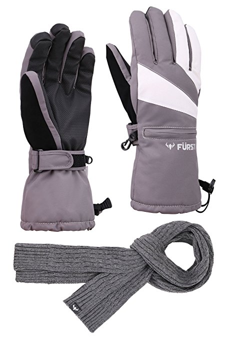 FURST Women's Storm Touchscreen Winter Ski Gloves   Scarf Set, Pocket, Thinsulate, Waterproof