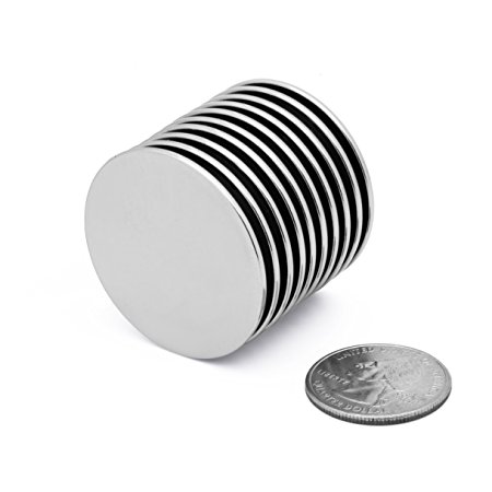 10 Pack N45 Neodymium Magnets 1.5 inches by .0625 inches Rare Earth Disc Magnets