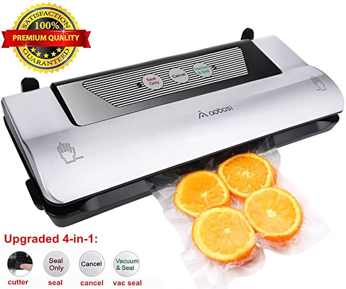 [New Arrival] Aobosi Vacuum Food Sealer 4 IN 1 Multifunctional Packaging Machine with Cutter & Food Grade Sous Vide Vacuum Sealing Bags, Compact Food Sealer Widely for Food,Paperwork,Jewelry,Clothing