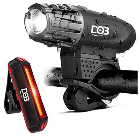 DOB USB Rechargeable Bike Light Set, LED Bicycle Front and Back Rear Lights for Cycling Headlights