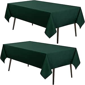 MYSKY HOME 2Pack Hunter Green Tablecloth 60x102 Inch, Rectangle Table Cloth for 6 Feet Table- Wrinkle Resistant Washable Polyester Table Cover for Dining Party and Camping