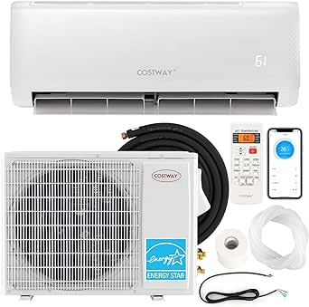 COSTWAY 24000 BTU Mini Split Air Conditioner, Energy Star, with Remote, Works with Alexa, Googlehome, Heat Pump, 21 SEER2 Inverter, 24H Timer, for Rooms up to 1500 Sq.Ft (24000BTU, 208-230V, 21 SEER2)