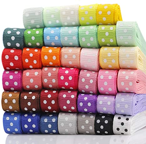 QingHan 3/8" Polka Dot Grosgrain Ribbon for Gifts Wrapping Crafts Boutique Fabric Ribbon 80yd (40x2yd)